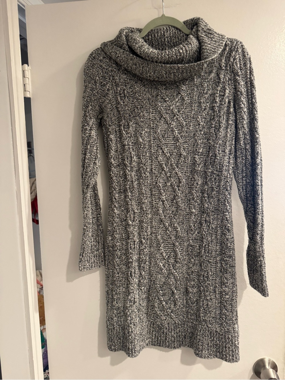 LOFT Gray Cable Knit Cowl Neck Sweater Dress Women's Medium Cozy Winter